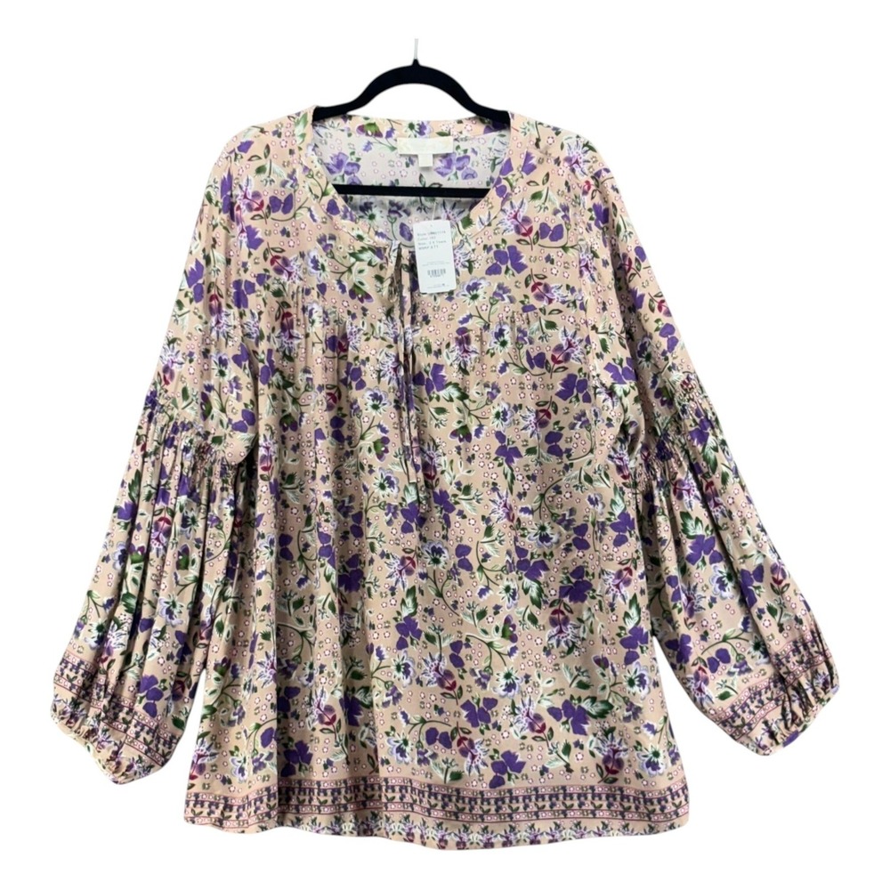 Suzanne Betro Peasant Top Tan 2X